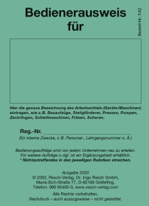 Bedienerausweis für Arbeitsmittel
